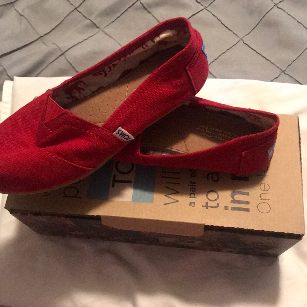 Red Canvas Toms...Worn Once Or Twice - image 2